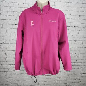 Columbia Pink Breast Cancer Logo Fleece Lined Full Zip Soft Shell Rain Jacket 1X